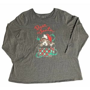 Woman Within Gray Dear Santa Christmas Puppy Dog Long Sleeve Shirt Size 22/24 1X